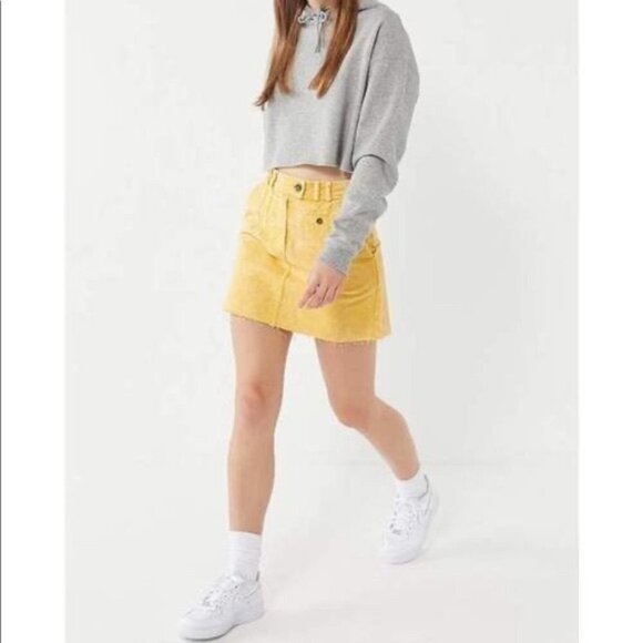 BDG Dresses & Skirts - BDG Distressed Hem Yellow Denim Skirt